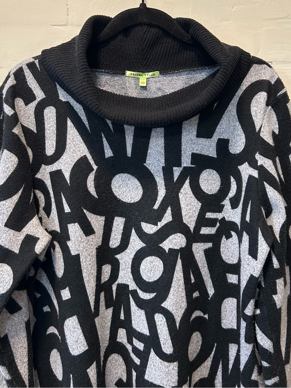 Trisha Tyler Alphabet Print Cowl Neck Sweater Knit XL Teacher Style Cozy Core - Picture 3 of 7